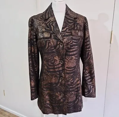 CHICO'S Safari Jacket Blazer 10 Copper  Linen Blend Metallic Alligator Zebra  • £10