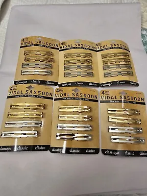 Vintage Vidal Sassoon Silver Gold Barrettes Classic 4 Pack NEW VS11206 Set Of 6 • $24.99