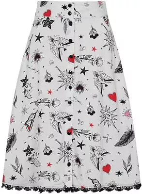 Avery Western Old School Tattoo Skirt Hellbunny Retro Country Boho • £17.99