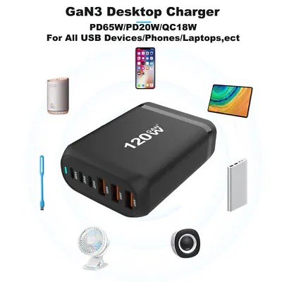 120w 6-Port Type C+QC+USB-A Fast Quick Desktop Wall Charger Adapter For Phone PC • $31.92