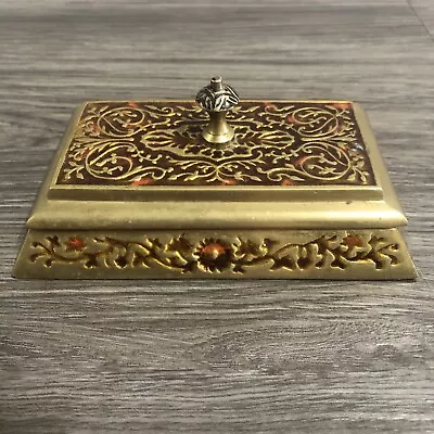 Vintage Bombay Solid Brass Rectangular Paperweight Embossed Floral Decor B9 • $18