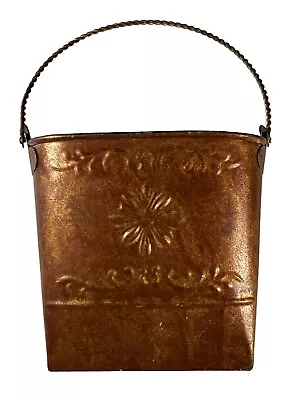 Metal Wall Hanging Basket Copper Colored Home Decor Flat Tin Bucket Embossed • $12.87