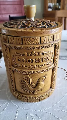 Treasure Craft Rooster Cookie Jar Canister Wood Grain Look Farmhouse 1960's • $22.75