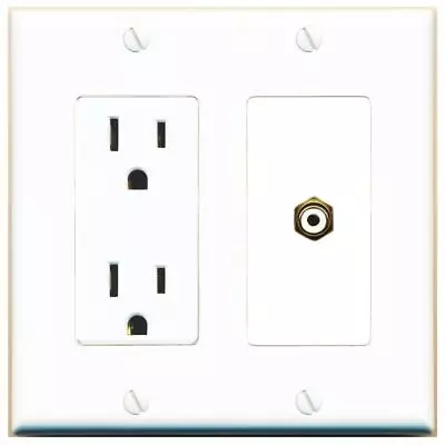 1 Port Electrical Outlet Cover Plug Jack White UL 2 Gang RCA-WHITE Wall Plate • $16.19