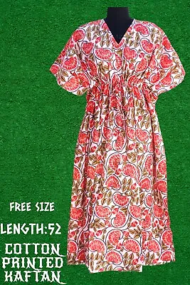 Indian Cotton White Floral Kaftan Night Maxi Gown Dress Women Clothing Kaftan AU • $33.75