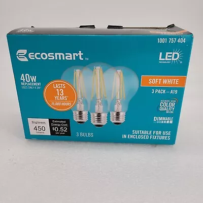 Ecosmart 40W Replacement A19 Dimmable LED 3Pack SOFT WHITE 1001 757 404 2628 • $16.03