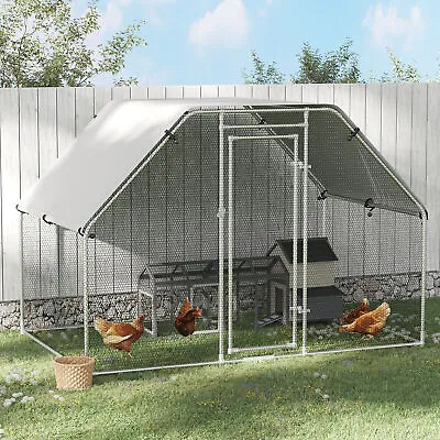 Large Metal Walk-In Chicken Coop Run Cage W/ Cover Outdoor 280 X 193.5 X 195 Cm • £169.99