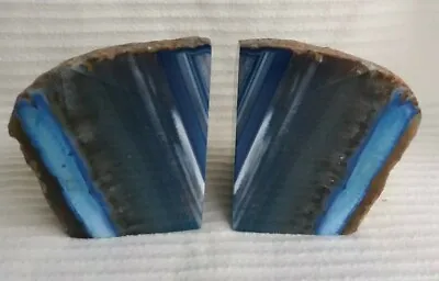 £50 • Buy Large Heavy Blue Agate Crystal Bookends. 2 Kg