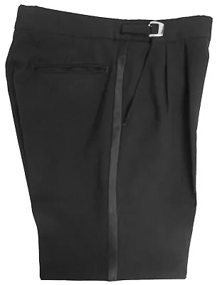 Men's Wool Traditional Black Tuxedo Pants Wedding 33 34 35  Adjustable Waist  • $19.99