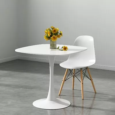 32 Modern Square Dining Table White Kitchen Table With Metal Pedestal Base • $109.99