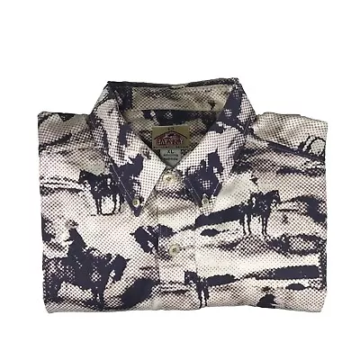 Barn Fly Vintage Men's Brown/Vanilla Western Horses Cowboy Rodeo Shirt Sz XL USA • $29.95