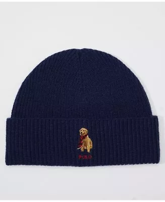 Polo Ralph Lauren Men O/S Knit Cap Beanie Embroidered Golden Retriever Navy NWT • $27.95