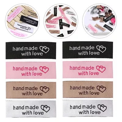  80 Pcs Polyester Clothes Tag Handmade With Love Tags Heart Woven Ribbon • £6.96