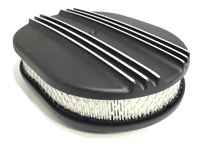 12  Oval Half Finned Air Cleaner - Black Aluminum For Classic Chevy Ford  • $57.99