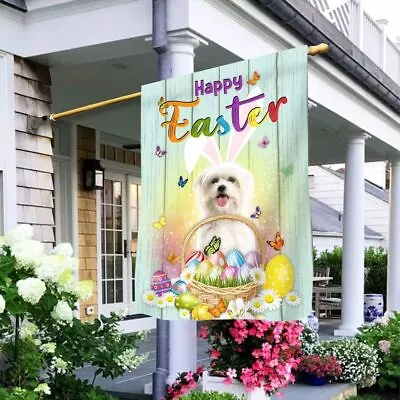 Maltese Dog Happy Easter Day House And Garden Flag Decoration • $30.95