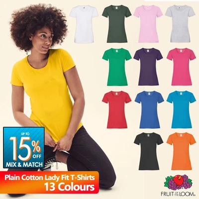 Fruit Of The Loom Ladies T Shirt Womens Plain Lady Fit Cotton Value Tee Top SS77 • £3.99