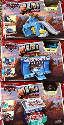 Disney Pixar Cars Mini Adventures Car Wash Dinoco Garage Flo's V8 Cafe King Ram. • $129.99