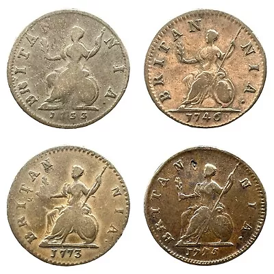 NICE GRADE 18th CENTURY FARTHING  COINS GEORGE I & II *COLLECTION 1733 46 73 75* • £0.99