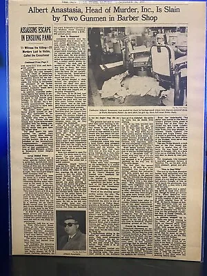 Vintage Newspaper Headline Albert Anastasia Head Of Murder Inc Slain Barber Shop • $15.49