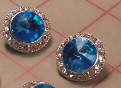 5 Silver Metal Rhinestone Shank Buttons Aqua Turquoise Acrylic Jewel 7/8  22mm • $10
