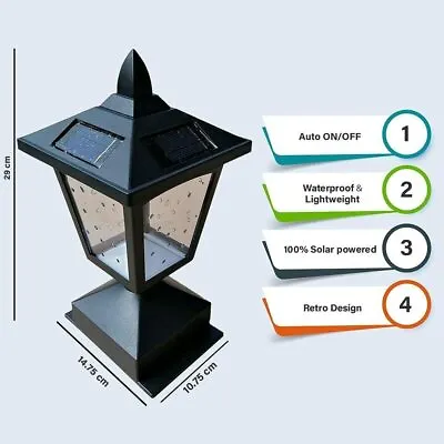2x Outdoor Solar Powered LED Deck Post Light Garden Cap Square Fence Lamp Sheds • £15.99