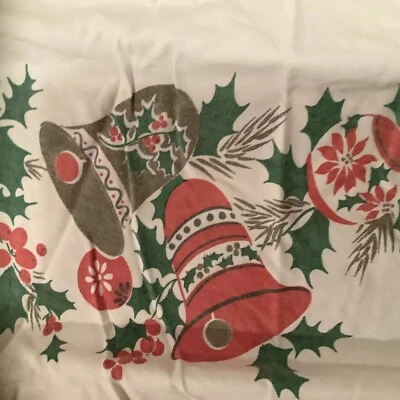 $7.50 • Buy Vintage Tablecloth Christmas Bells Holly