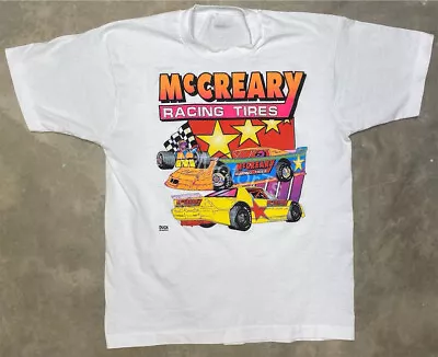 Vintage 1990’s McCreary Racing Tire Neon Tee - White Unisex Shirt • $7.99