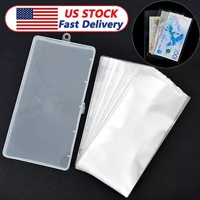 100Pcs Paper Money Sleeves Storage Currency Banknote Protector Holder W/ Case US • $5.07