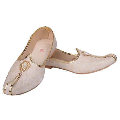 Men's Gold Sherwani Shoes Pakistani Shoes Padhani Shoes Lahori Nagra Jutti • £34.99