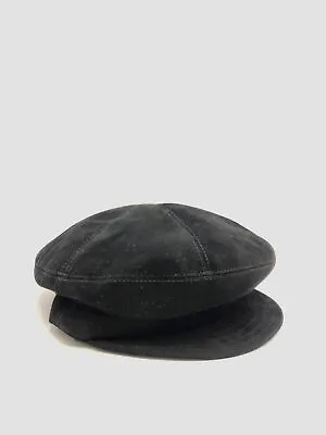 $299 Marzi Firenze Women's Black Fiddler Leather Driver Newsboy Cap Hat O/S • $95.98