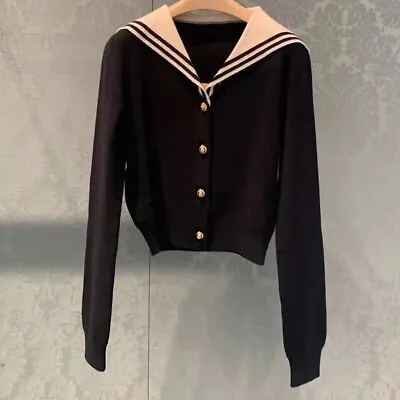 Miu Miu Navy Collar Women Slim Cardigan Top Sweet Style • $79.99