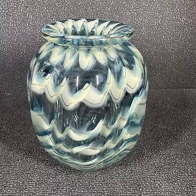 2004 Camden Mermaids Tail Art Glass Vase Signed Peter Remsen Light Blue White C • $45