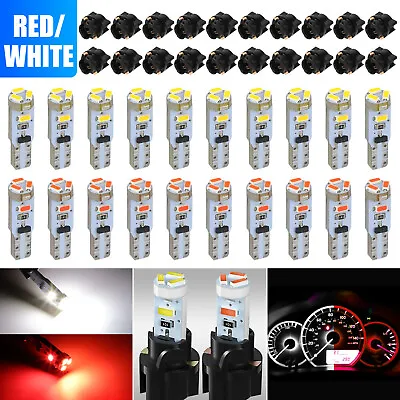 10x T5 74 17 37 LED Instrument Gauge Cluster Dash Light Bulbs +Sockets White/Red • $10.48