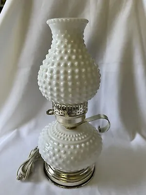 Vtg White Hobnail Glass Hurricane Table Lamp Electric • $22.99