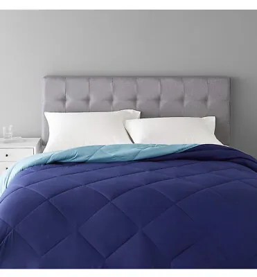 Reversible Lightweight Microfiber Comforter Blanket King Navy/Sky Blue • $26.99