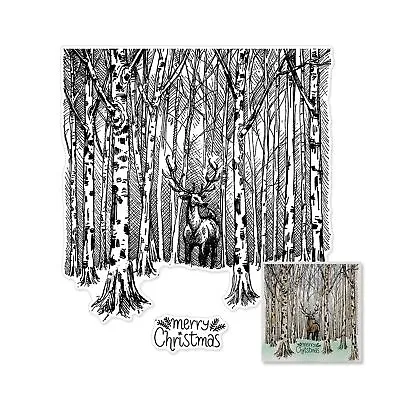 $18.06 • Buy Merry Christmas Tree Background Clear Stamps For Card Making, Winter Forest C...