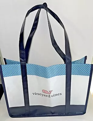 Vineyard Vines Plastic Reusable Tote Bag 16”X 12”X 6” White/Blue & Pink Whale Lg • $4.50