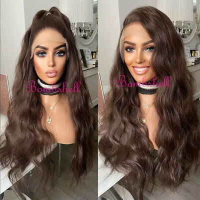 Lace Front Wig Long Wavy Heat Resistant Synthetic Hair Light Brown • £23.99