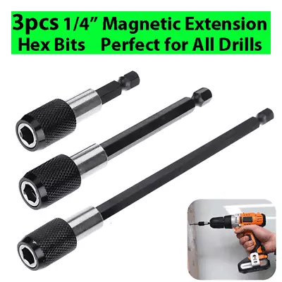 3PCS 1/4  Magnetic EXTENSION Drill Bit Holder Quick Release 1/4 Hex Bits Shank • $4.99