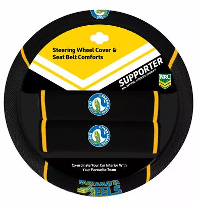 PARRAMATTA EELS Official NRL Steering Wheel Cover And Seat Belt Cover Set • $44.99
