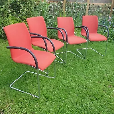 Vintage Kusch Co Red Mid Century Style Reception Chairs Chrome Frame Cantilever • £180
