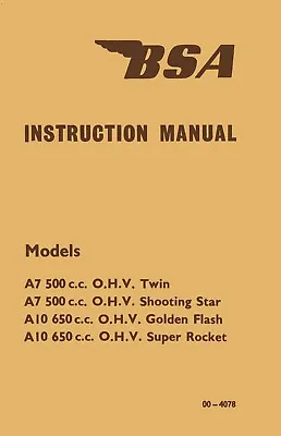 BSA A7 A10 Manual Super Rocket Shooting Star Golden Flash Instruction Book  • $31.61