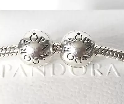 Genuine Pandora Bracelet Charm - Silver Logo Ball Clips X2 S925 ALE • £10.01