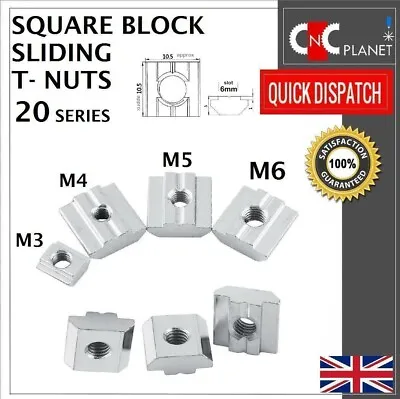 T-nut M3 M4 M5 M6 Square Solid Slide In Sliding Nut Aluminum Extrusion 20 Series • £24.99