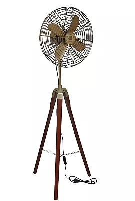 Brass Antique Vintage Style Tripod Fan With Stand Nautical Floor Fan Home Decor • $369.03