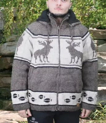 Northern Lifestyles Canada XL 100% WOOL JACKET WITH MOOSE/ ZIP-OFF WITH HOOD  • $38