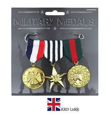 3x MILITARY MEDALS PACK Piece Plastic Medal Replica Kids Toy Fancy Dress Costume • £3.87