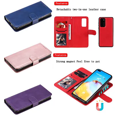 For Huawei Y8 Y9 Y6 Y5 Solid Color Two-in-one PU Leather Wallet Case Phone Cover • $15.39