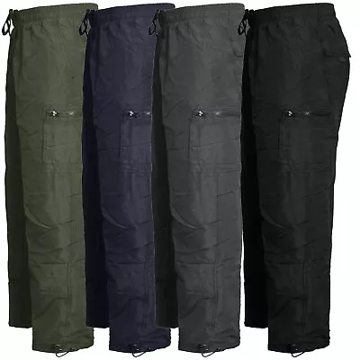 Mens Cargo Combat Fleece Lined Thermal Elasticated Winter Work Bottoms Trousers • £16.99