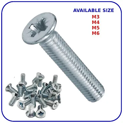 Machine Screws M3 M4 M5 M6 Countersunk Pozi Drive Flat Head DIN 965 Zinc Plated • £3.03